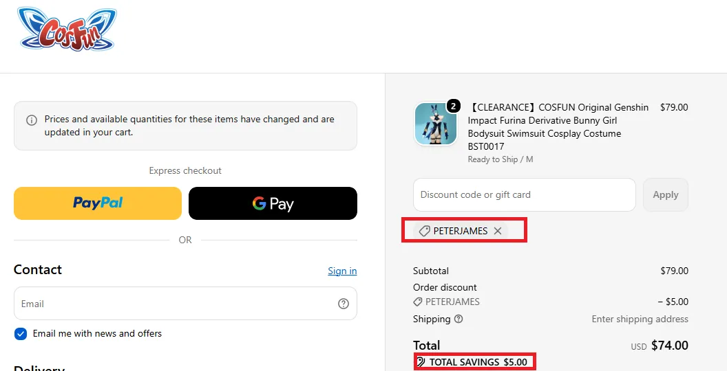Cosfun $5 off coupon Copy